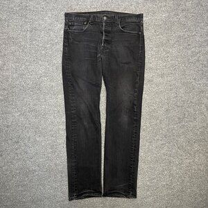 Levis Black Button-Fly Denim Jeans 32x34 Straight Fit Distressed Mens Classic